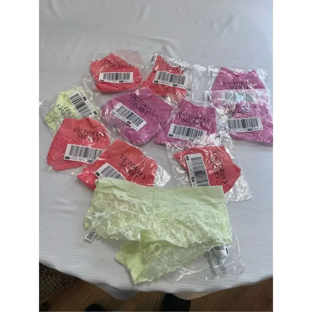 Lot Of 11 PINK Victoria's Secret No-Show Floral Lace Hiphugger Panty Size Small